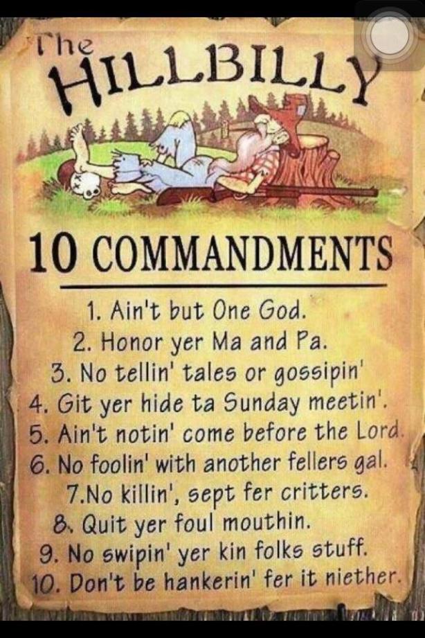 Hillbilly 10 Commandments